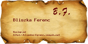 Bliszka Ferenc névjegykártya